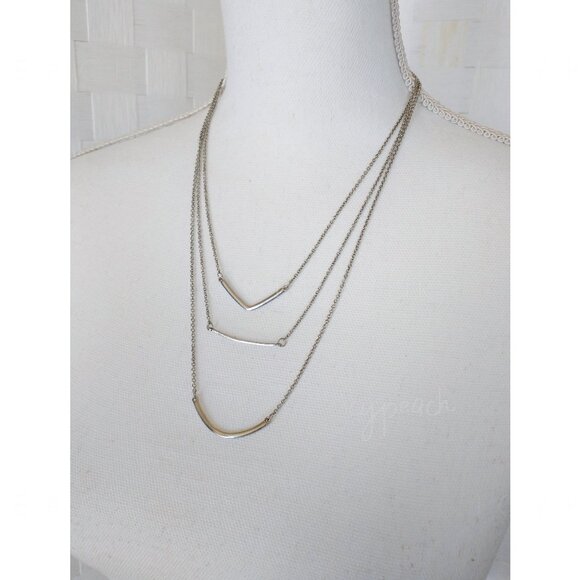 BaubleBar Triple Linear Pendant Necklace Silvertone Jewelry Minimalist Preppy - Picture 7 of 9